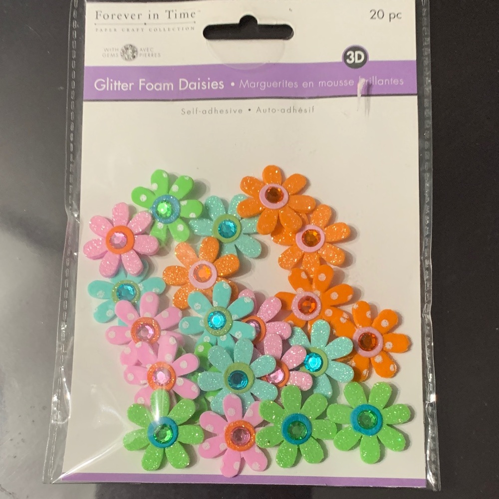 Glitter Foam Daisies - Pink, Orange, Green